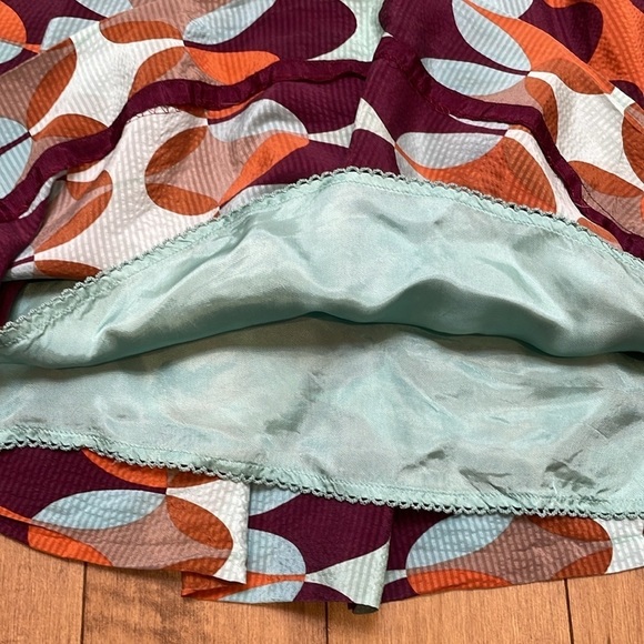 HD in Paris Anthropologie Blue Orange geometric Pleated A-Line Silk Skirt size 2 - Picture 5 of 10